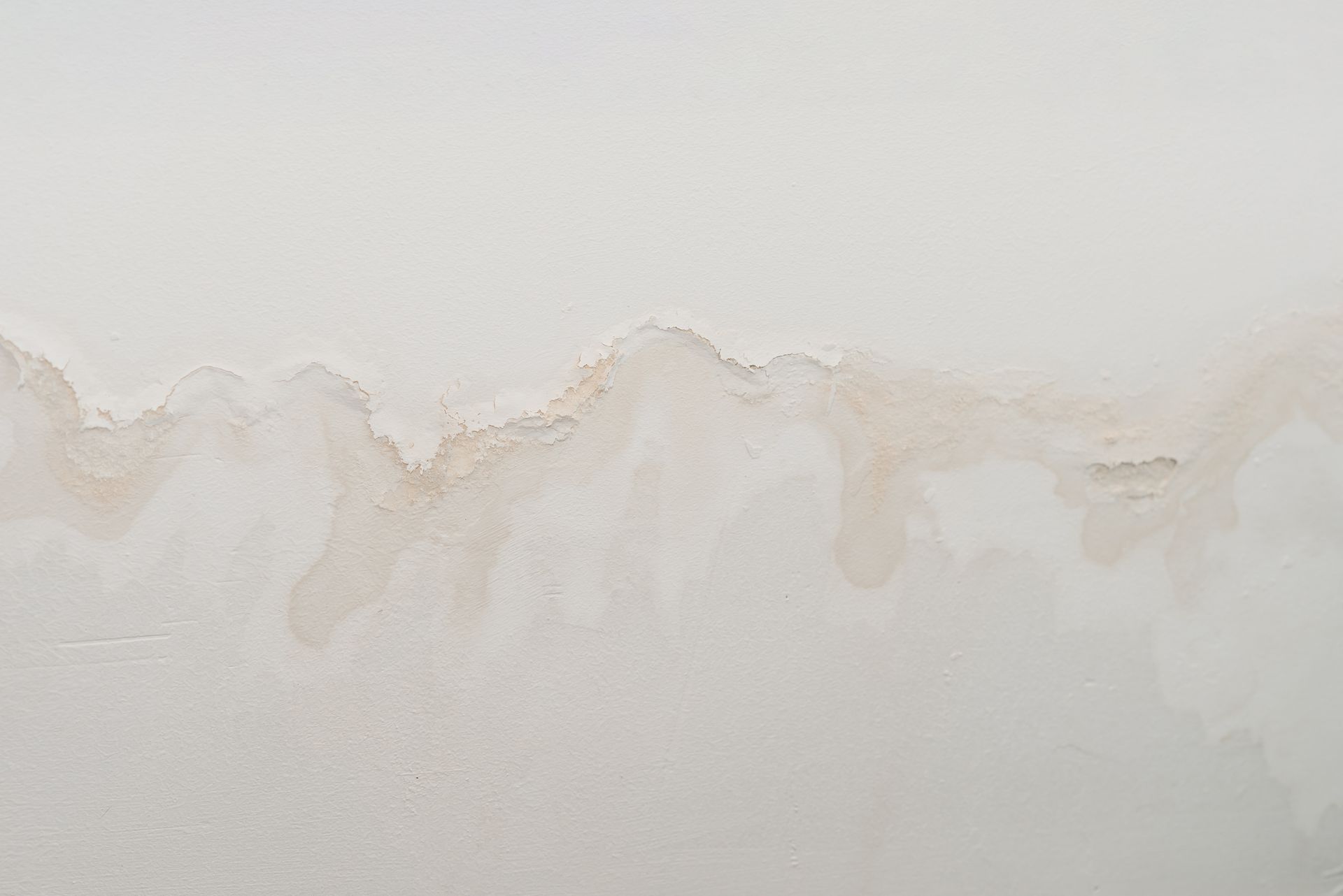 Water-stained interior wall showing moisture damage, discoloration, and peeling paint.