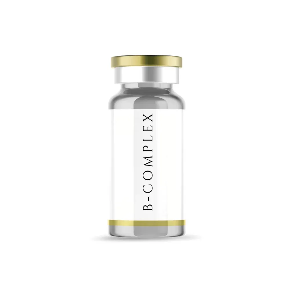 A bottle of b complex on a white background.
