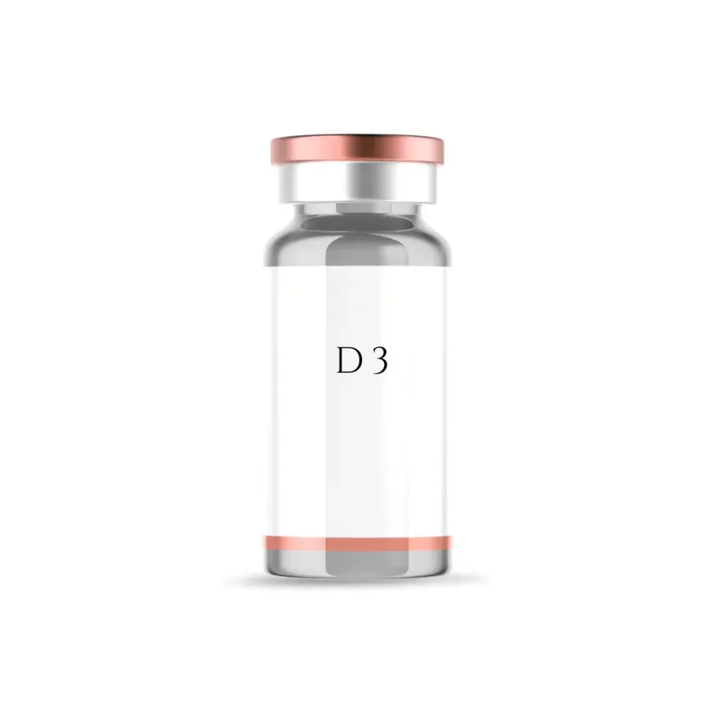 A bottle of d3 vitamins on a white background.