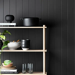 Shelving Unit With Black Cookware and Bowls — GV painting in Shepparton, VIC