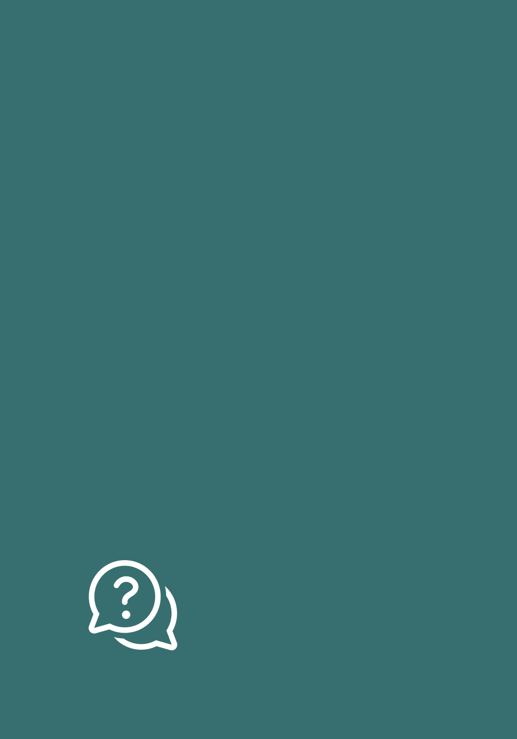 White outline speech bubbles with a question mark on a teal background.