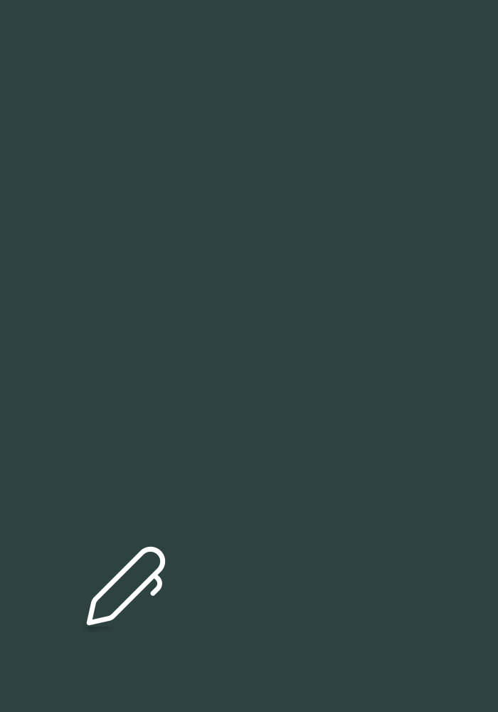 White outline of a pen at the bottom left on a dark teal background.