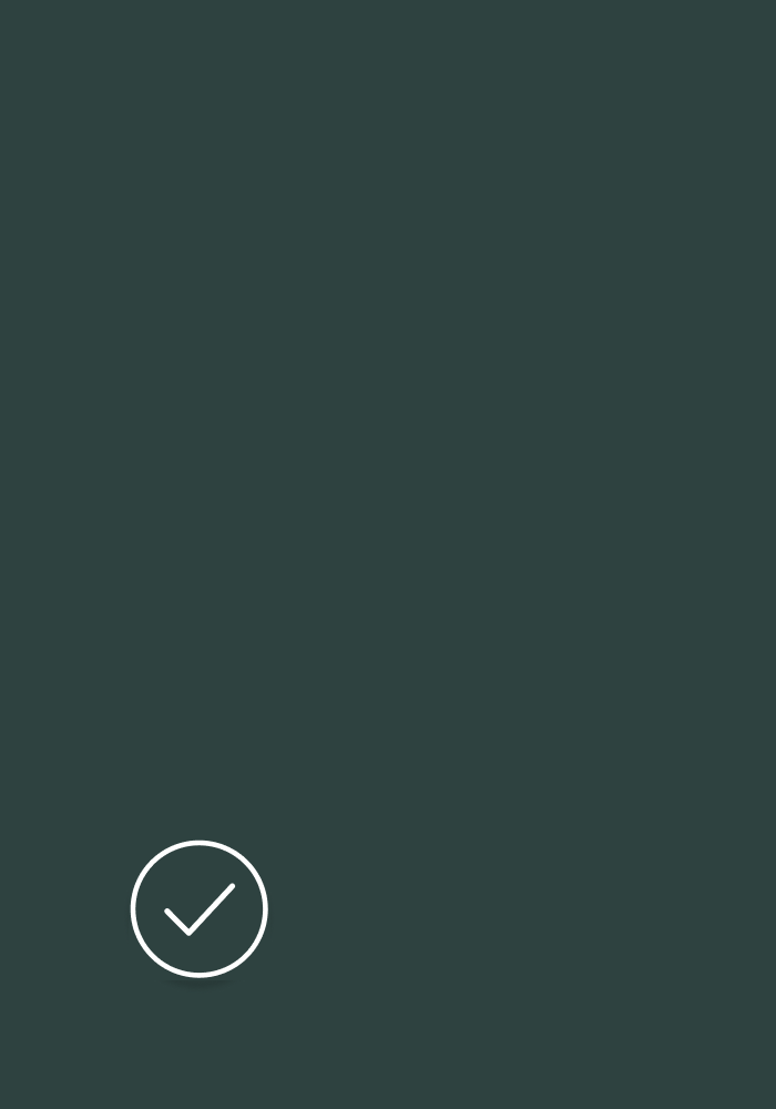White checkmark inside a white circle on a dark teal background.