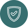 green circle with icon of shield with a tick inside