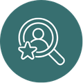 green circle with icon of a magnifying glass on top of a person with a star in the corner