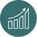 green circle with icon of a bar chart trending upwards