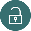 green circle with icon of an open padlock