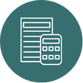green circle with icon of a file and a calculator