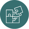 green circle with icon of a puzzle being fitted