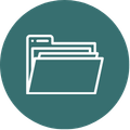 green circle with icon of an open file with documents inside