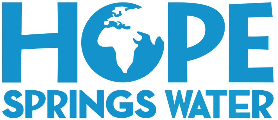 The words Hope Springs Water are displayed in blue text