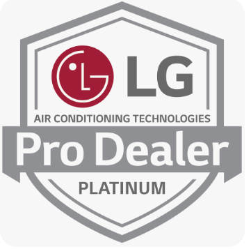 LG Air Conditioning Technologies Platinum Certified badge logo in tan, gray, and red