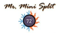 Mr. Mini Split logo with a blue-orange sun and 72° thermostat icon