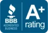 BBB logo with a blue background and an A+ rating.