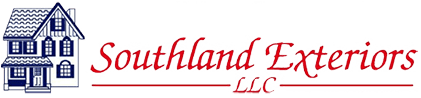 The logo for southland exteriors llc has a house on it