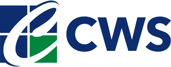 A blue and green logo for a company called cws