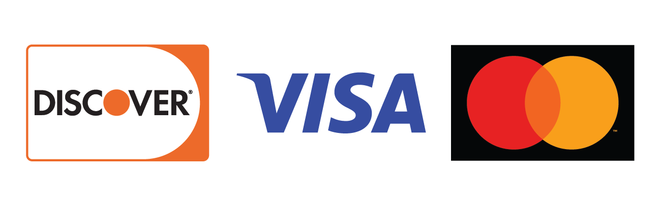 The logos for discover and visa are next to each other on a white background.
