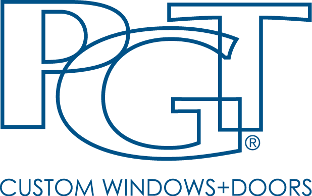 The logo for rgt custom windows and doors is blue and white.