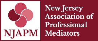 New Jersey Association of Professional Mediators logo in maroon and white with floral icon and NJAPM initials