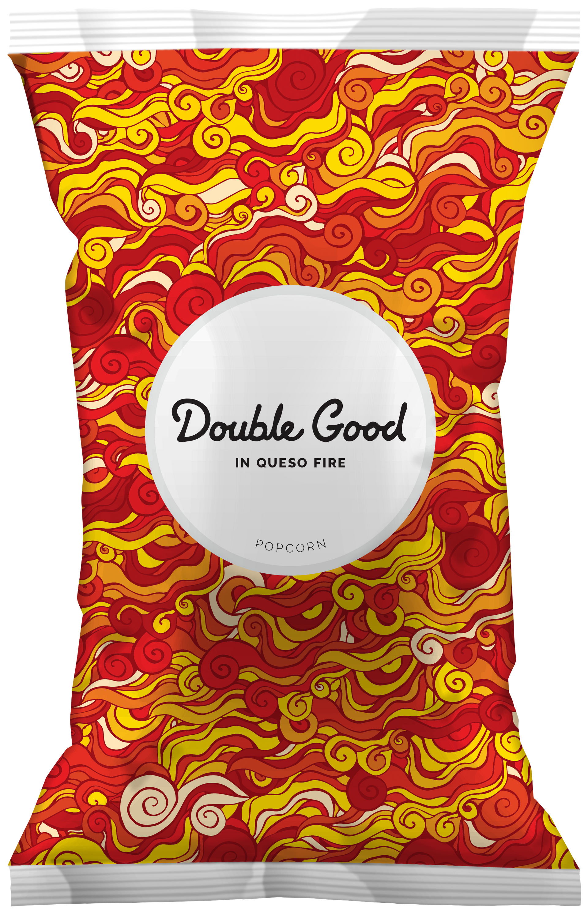 Bag of chips with red and yellow swirl pattern, 