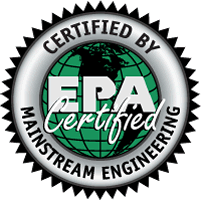EPA certified seal, featuring a globe graphic, in a silver and green design, surrounded by text 