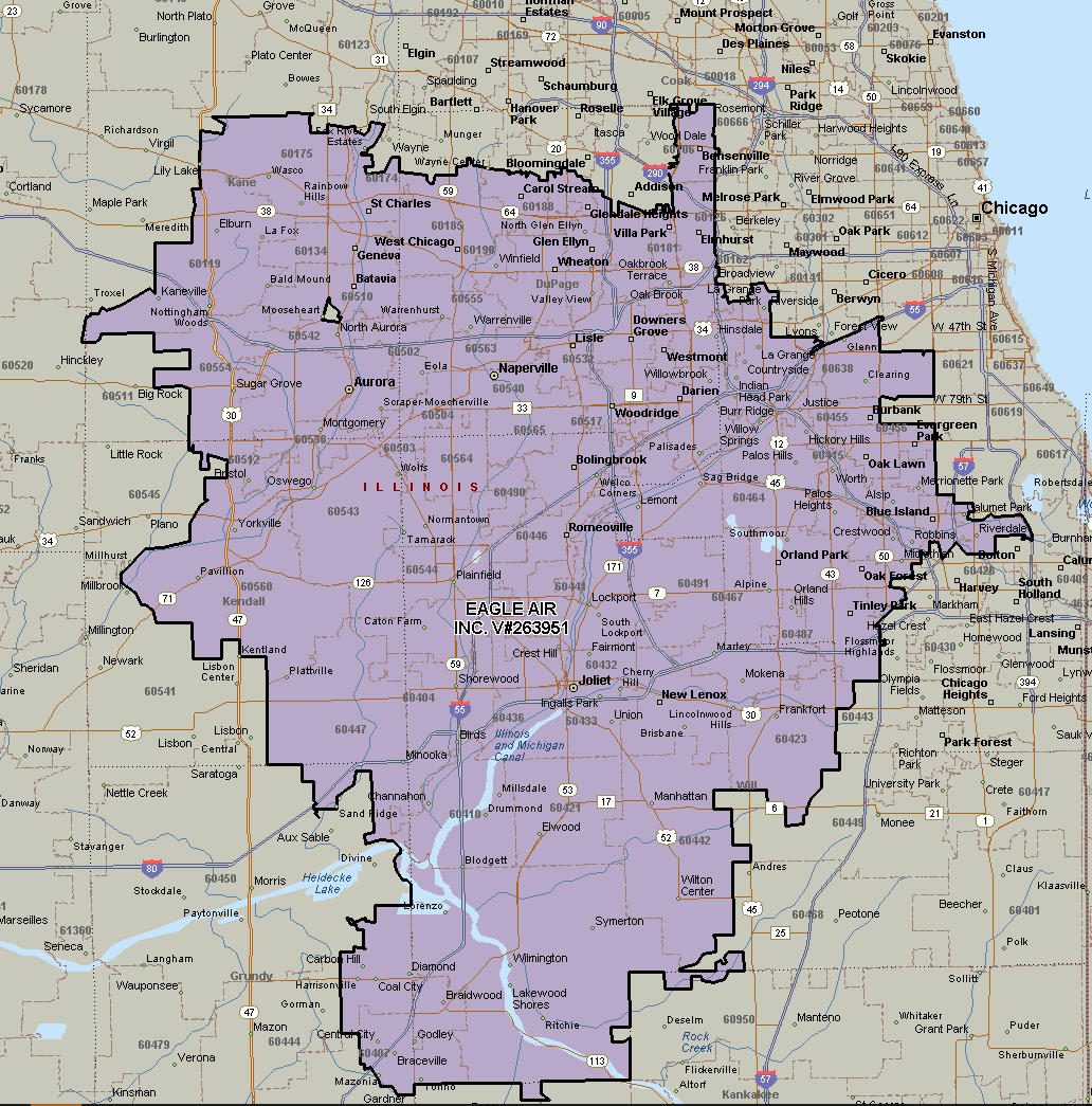 Map of Chicago metropolitan area, highlighted in purple.