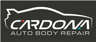 Cardova Auto Body Repair logo in white and red on a dark gray background