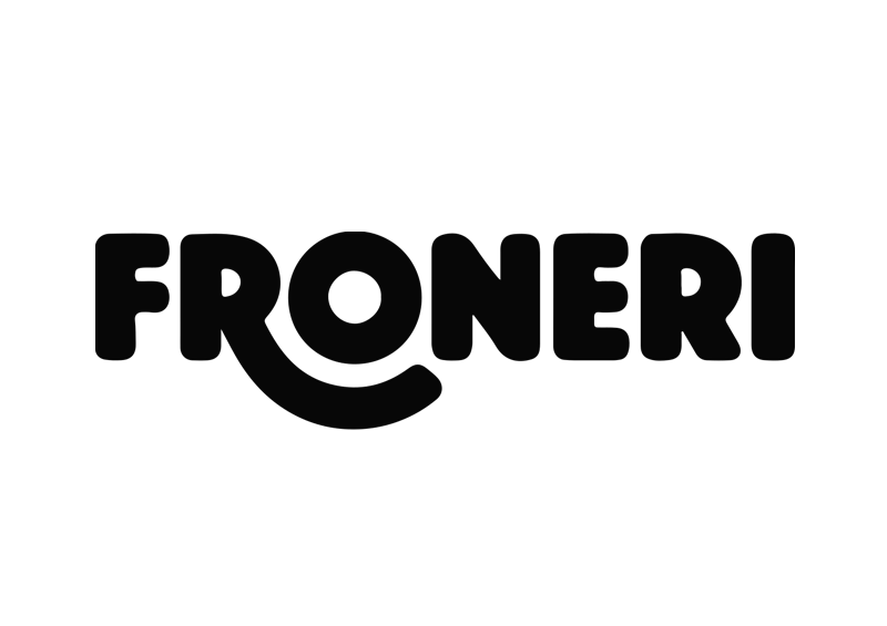 A black and white logo for froneri on a white background.