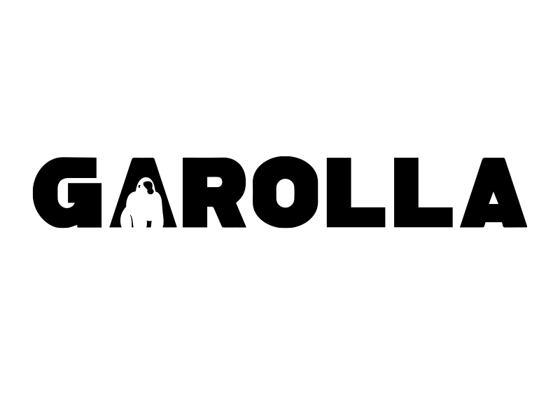 A black and white logo for garolla on a white background.