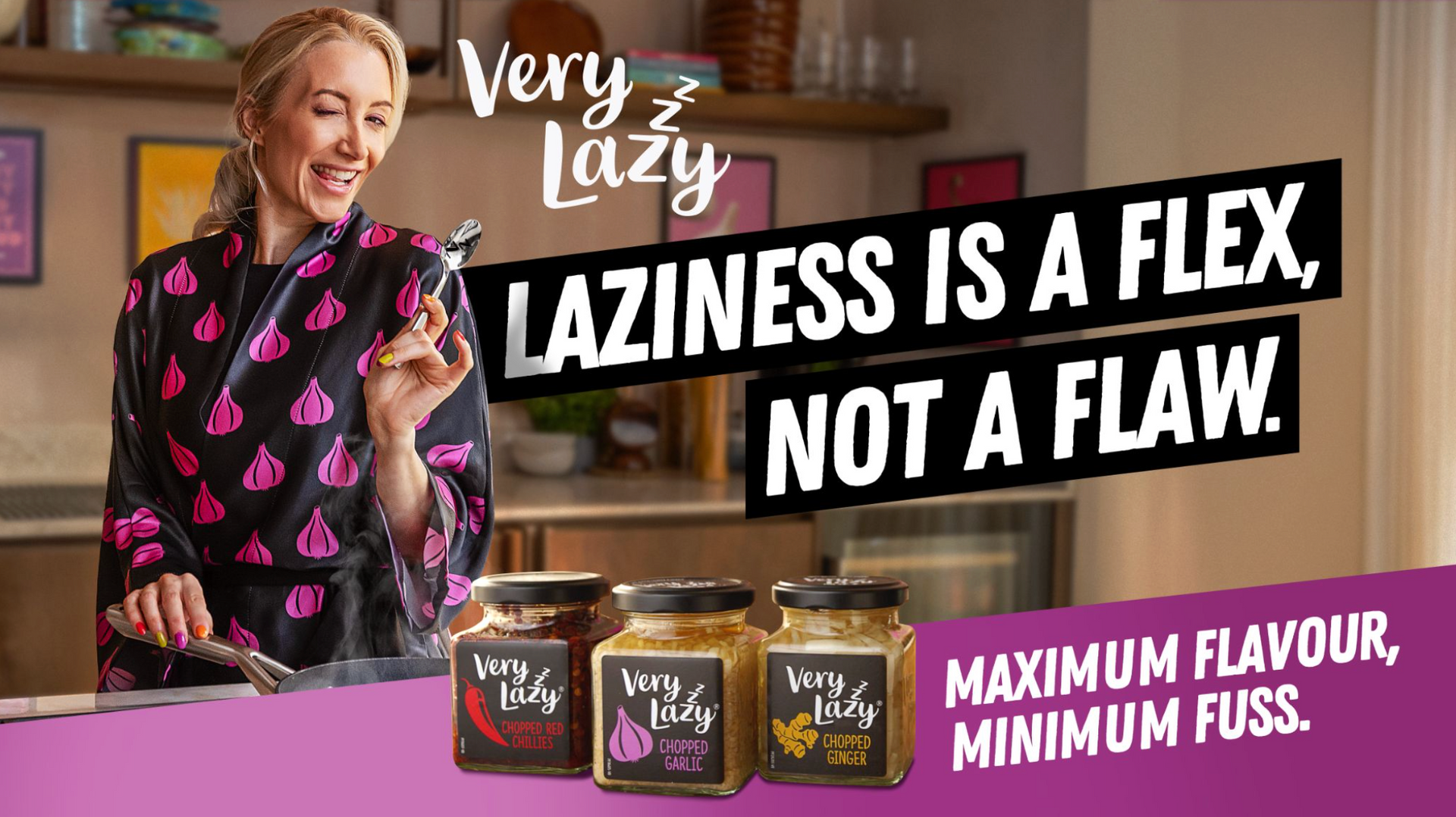 Very Lazy The Lazy Line campaign featuring Vera Lazenby - FMCG prepared food marketing by Finn Agency