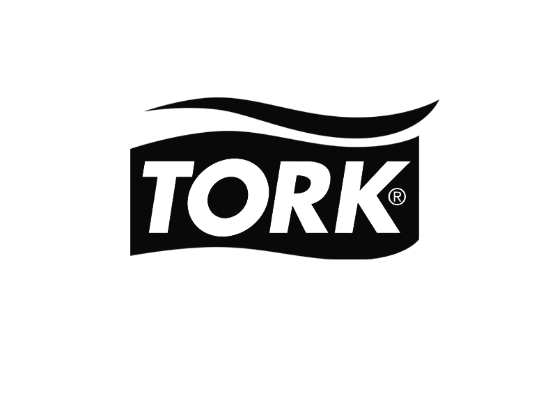 A black and white logo for tork paper towels on a white background.