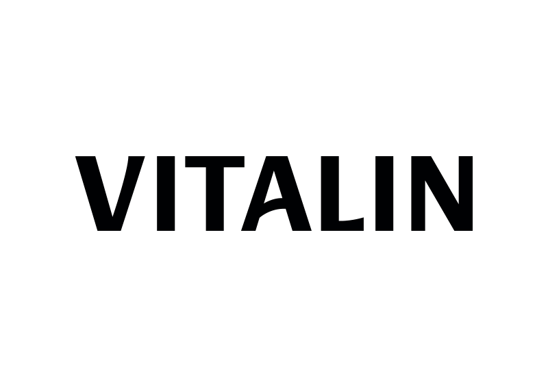A black and white logo for vitalin on a white background.