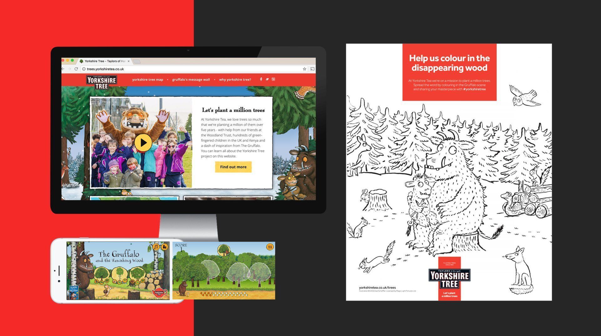 Yorkshire Tea Gruffalo partnership creative showing deforestation impact - emotional sustainability Finn campaign