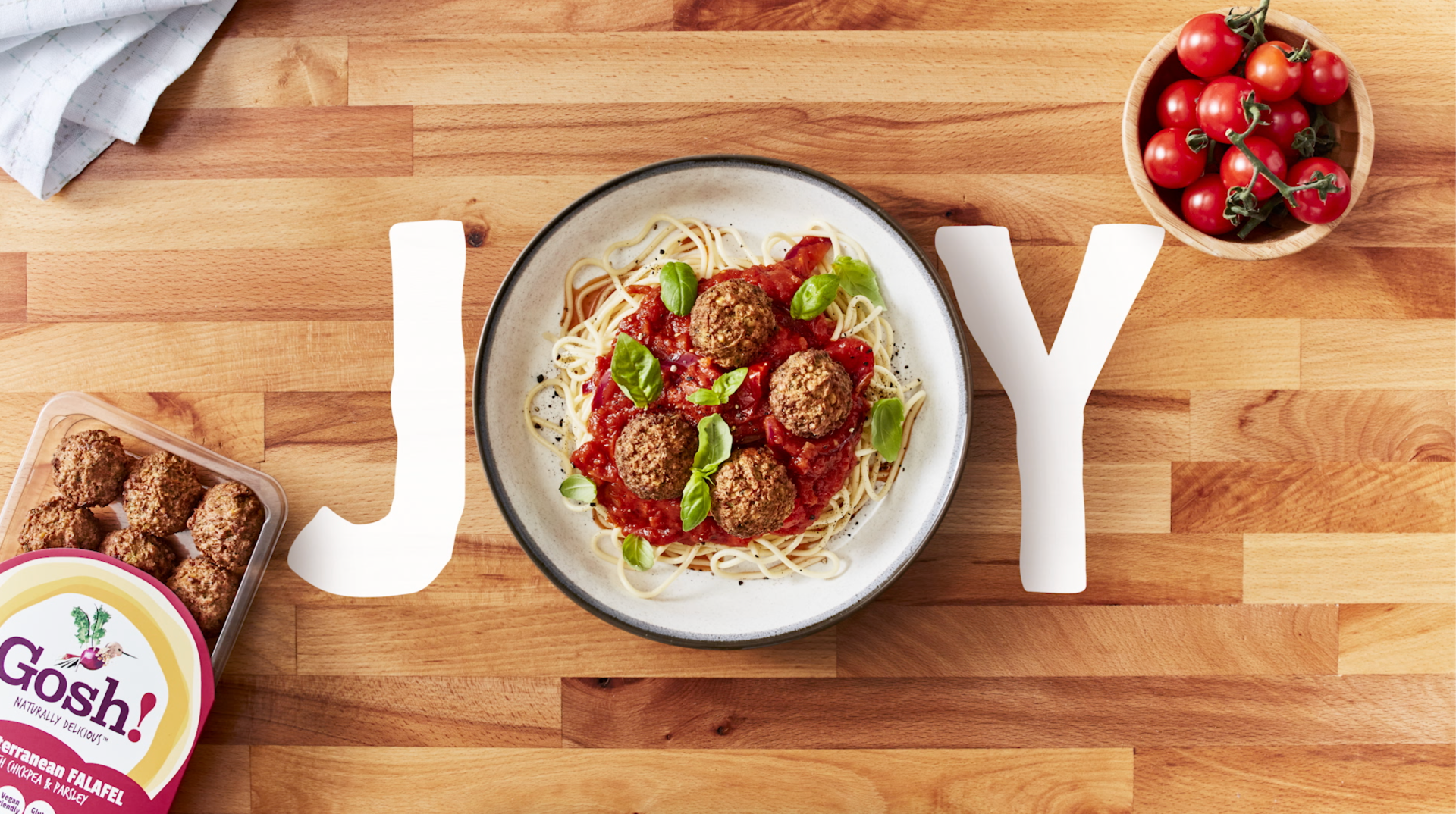 Gosh plant-based food marketing Joy campaign vegan meatballs