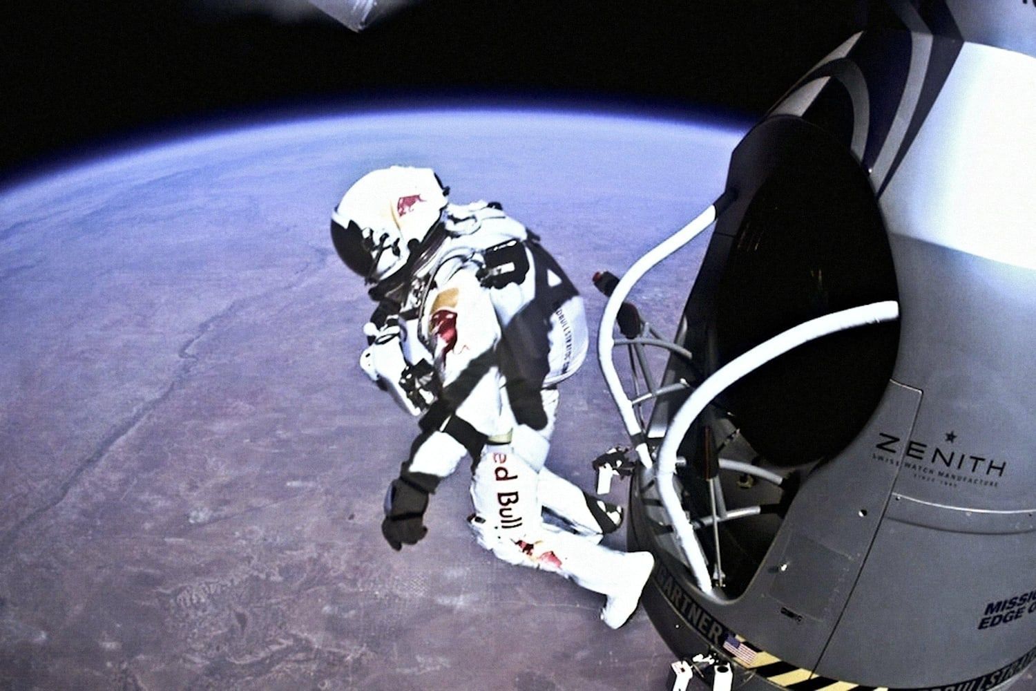A man in a space suit with the word zenith on it