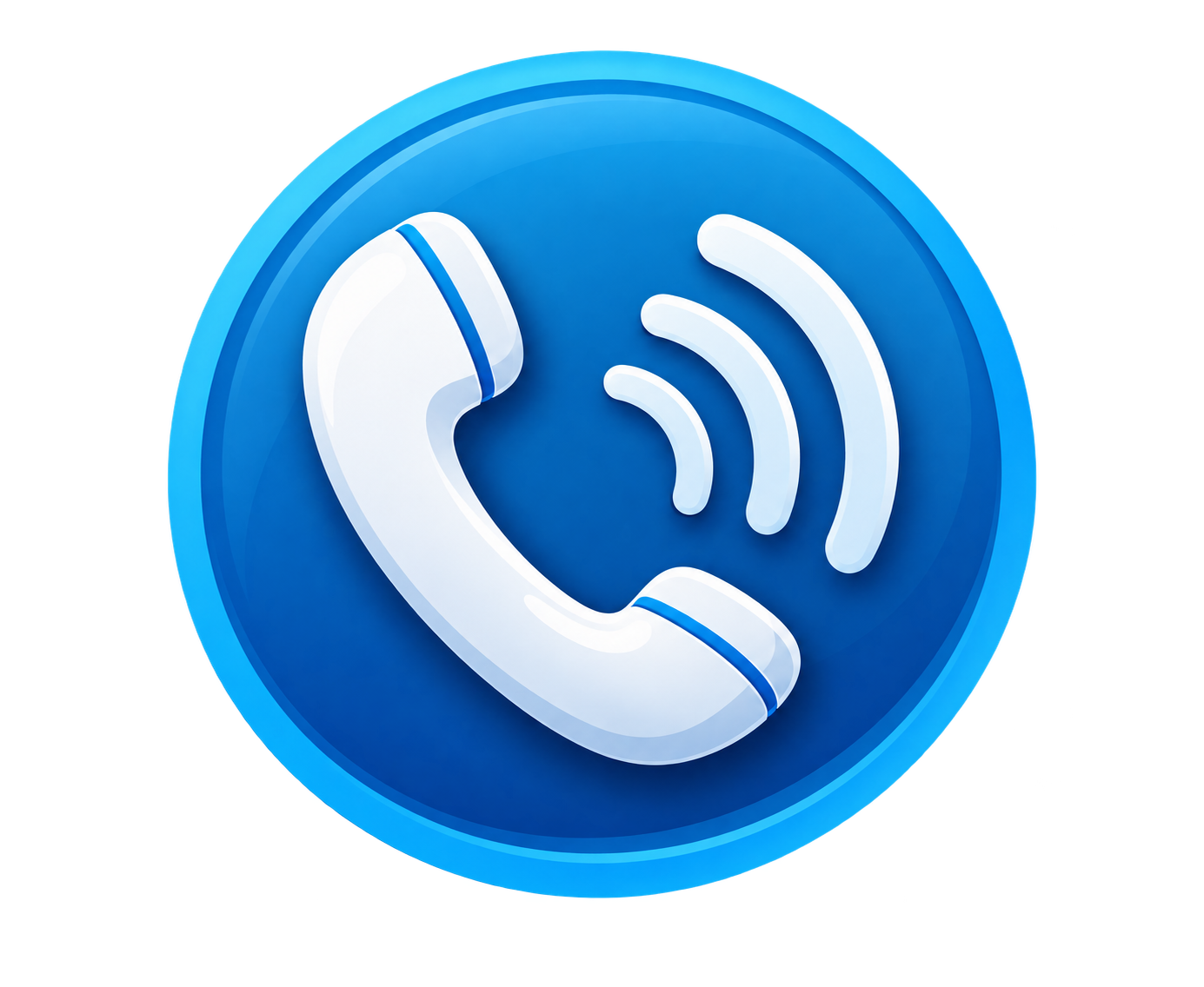 Blue phone icon with ringing signal waves