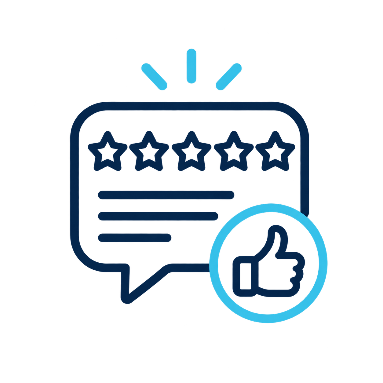 Star rating review icon with thumbs-up approval symbol in blue and white