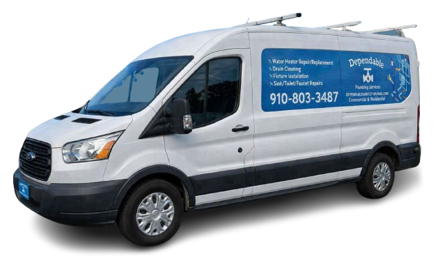 White service van with blue company signage and roof racks, shown in side view.