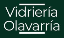 Logo blanco de Vidriería Olavarría sobre fondo verde oscuro.