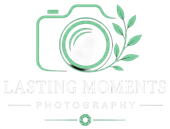 Mint green camera logo with leaves and the text &ldquo;Lasting Moments Photography&rdquo;