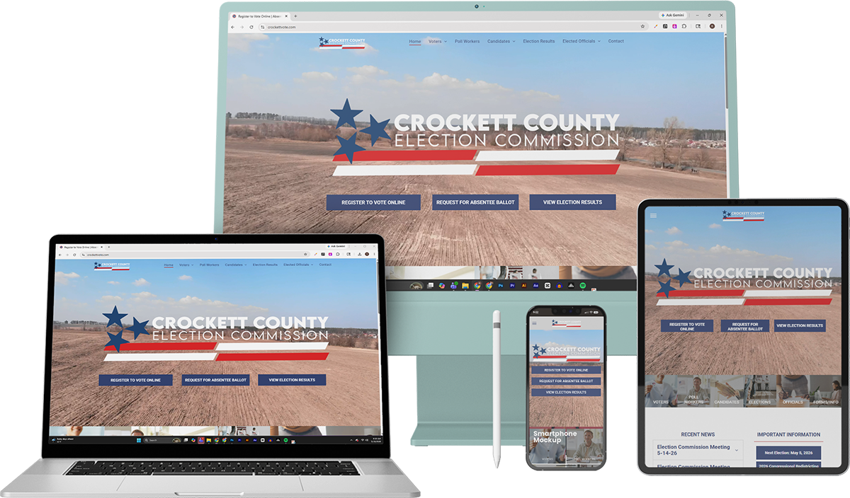Crook County government website shown on desktop, laptop, phone, and tablet screens