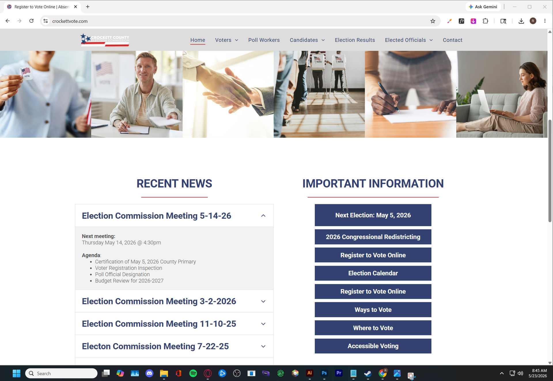 Healthcare website homepage with news list and blue important information buttons