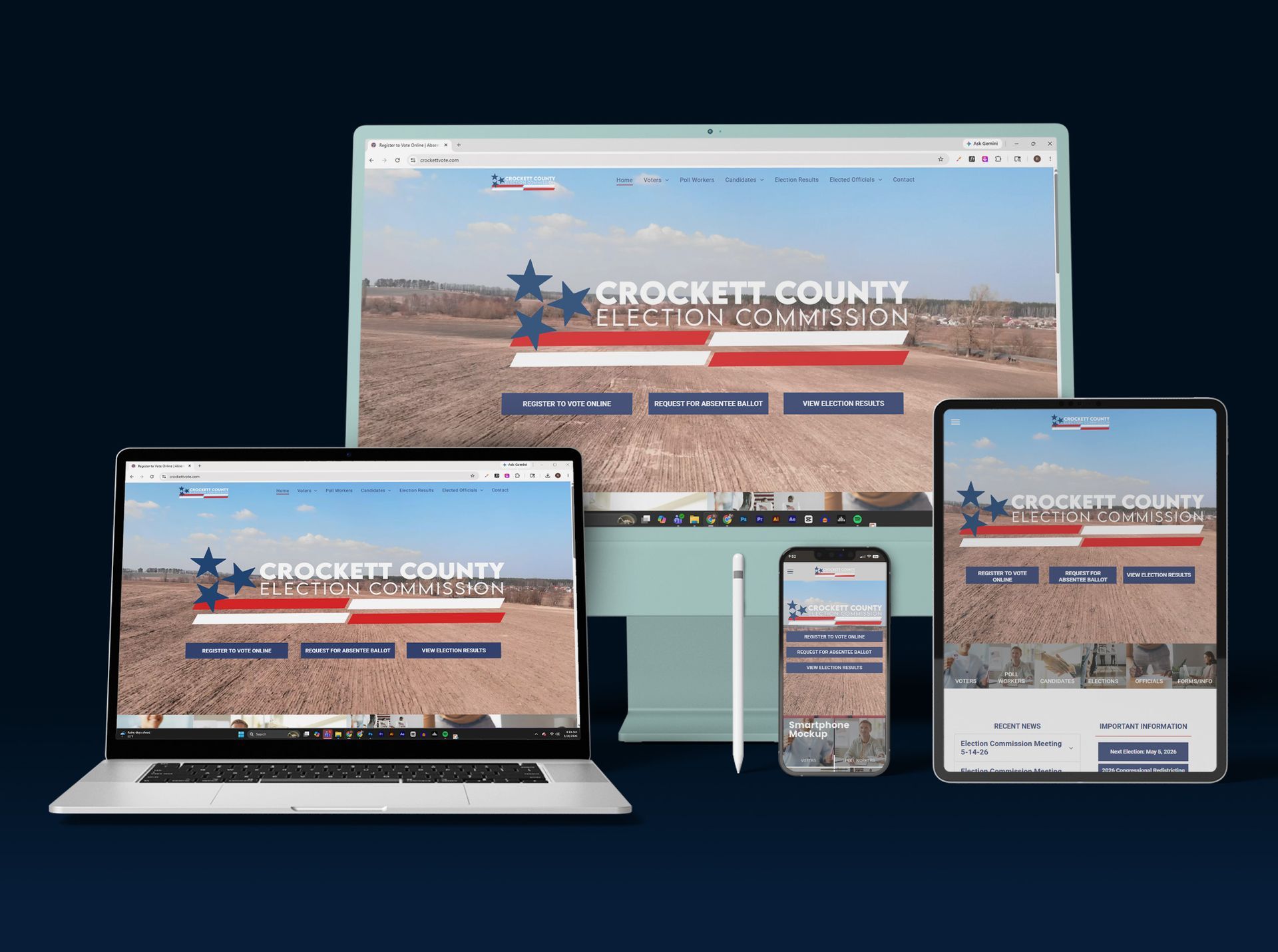Responsive county website shown on desktop, laptop, tablet, and phone screens