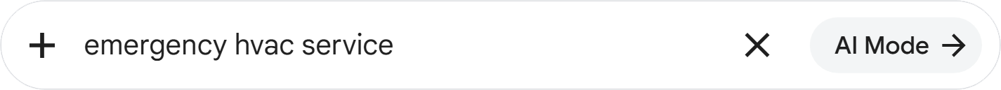 Search bar with query “emergency hvac service” and an “AI Mode” button on the right.