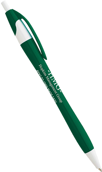 Green-and-white ballpoint pen with a clip, angled on a white background