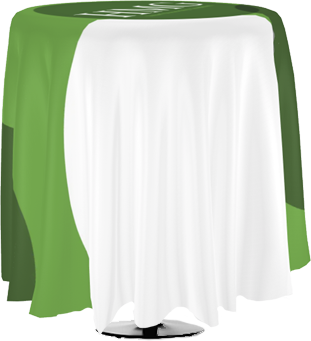 Green and white draped round table, like a table covered with cloth