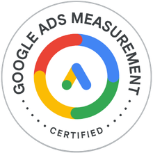 Google Ads Measurement Certified circular badge with multicolor Google Ads logo and text on white background