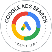 Google Ads Search Certified badge with multicolor Google logo and circular text