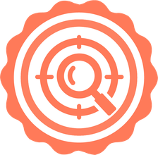 Orange target icon with magnifying glass search symbol