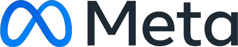Meta logo in blue and black text on a white background